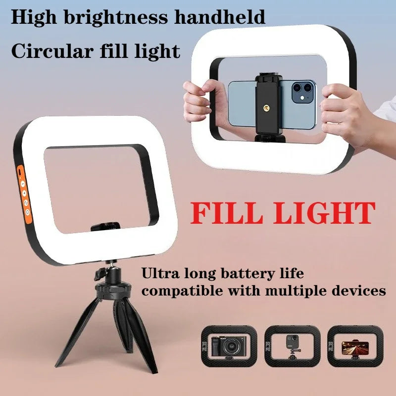 Handheld Ring LED Rechargeable Fill Light for Mobile Live Streaming