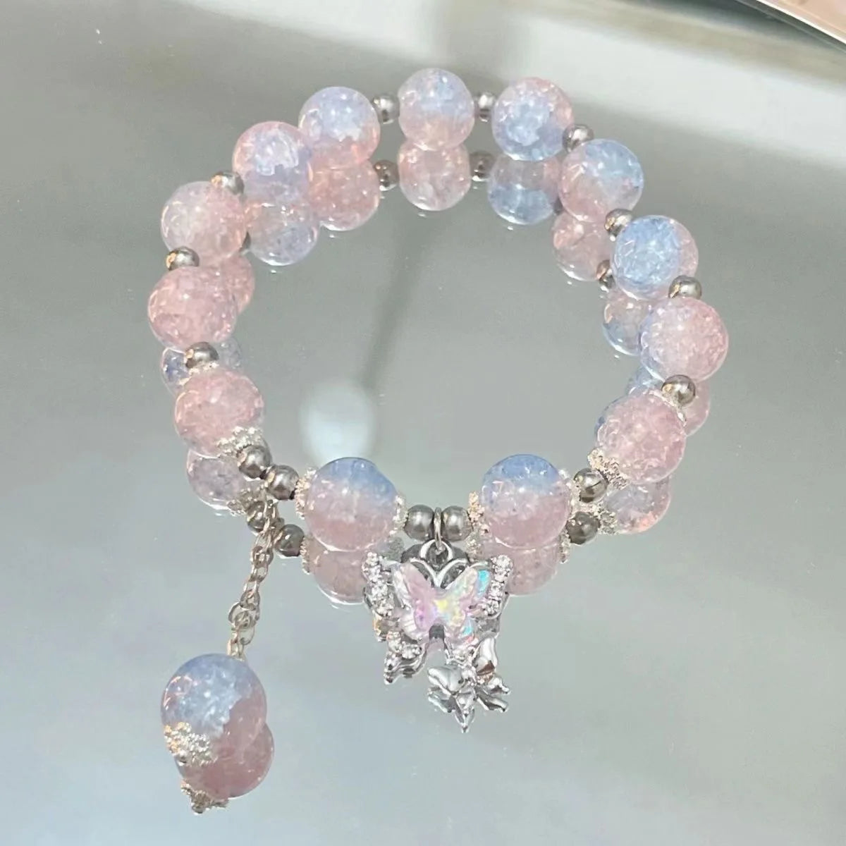 Butterfly Beaded Chain Bracelet for Women - Purple