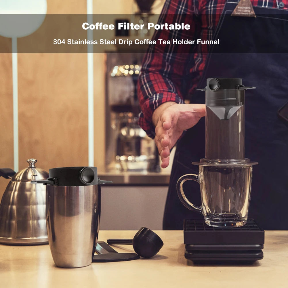 Portable Stainless Steel Coffee Dripper Set - Reusable Pour Over Filter with Mug for Travel & Camping