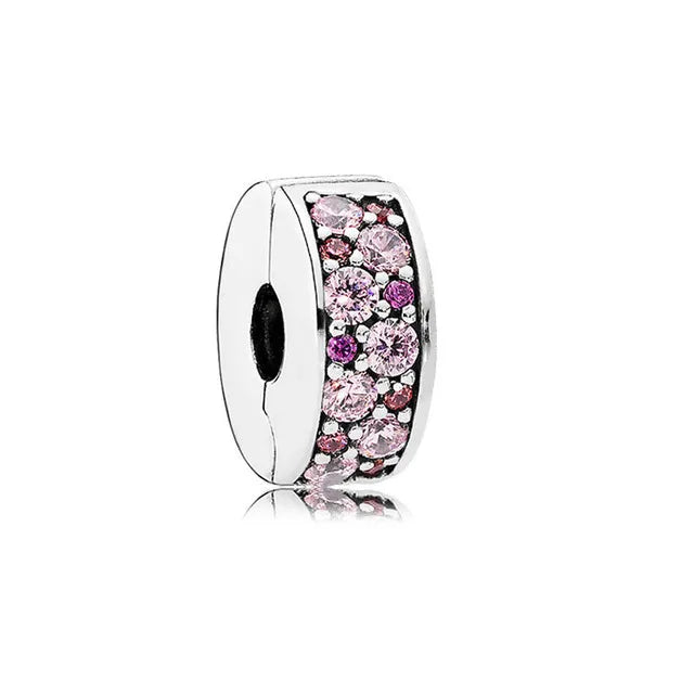 925 Sterling Silver Pink Zircon Valentine's Day Charm Bead for Bracelets