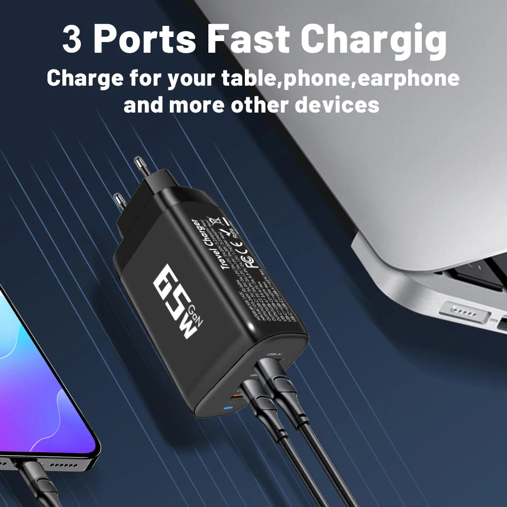 85W GaN USB-C Charger QC3.0 PPS PD Fast Charge for iPhone & Laptop