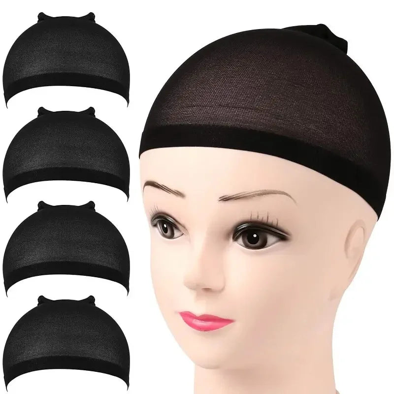 Wig Cap 2-Pack - Elastic Nylon Stocking Hair Nets in Black & Beige