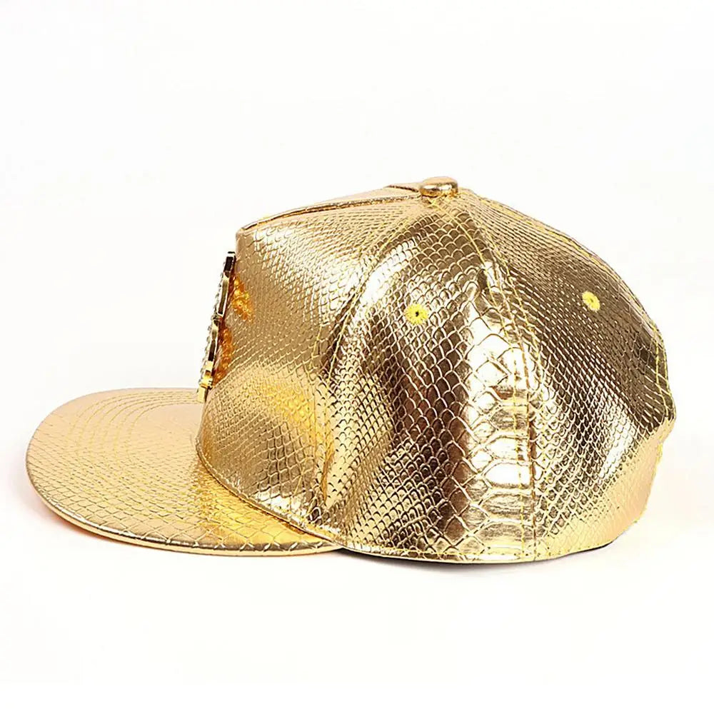 Gold Dollar Sign Hip-Hop Cap - Crocodile Texture Flat Brim Hat for Break Dance & Street Style
