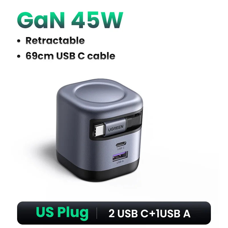 UGREEN 45W GaN Retractable Cable Fast Charger
