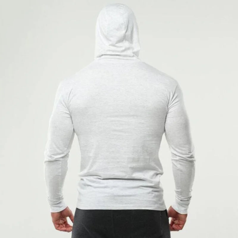 Men's Hooded Fitness Shirt - Long Sleeve Slim Fit Workout Top for Gym & Running
