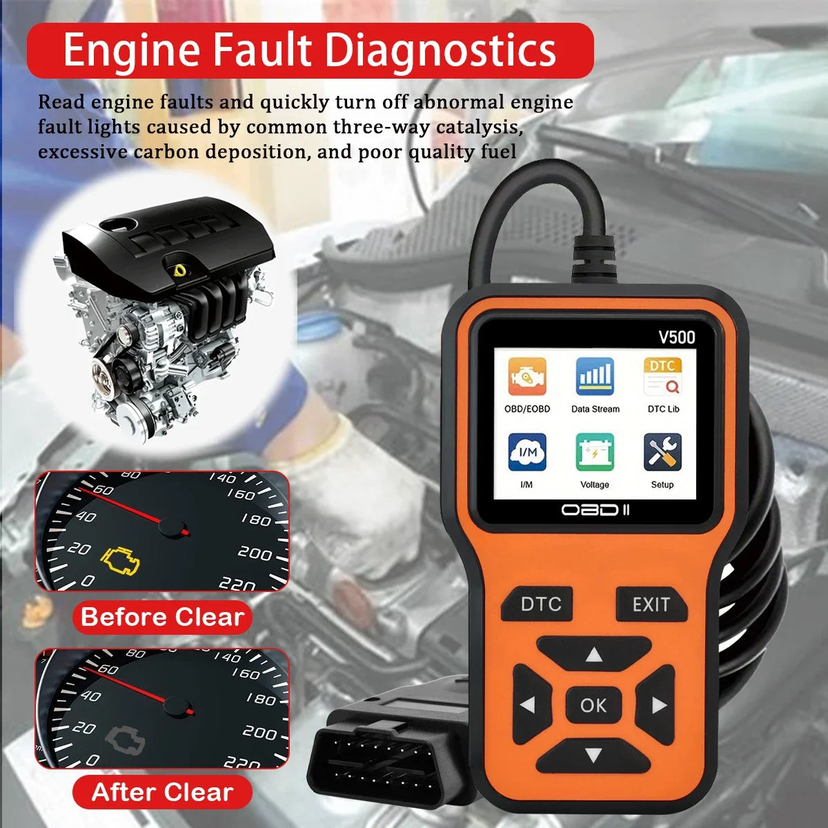 V500 OBD2 Scanner - Car Diagnostic Tool Code Reader