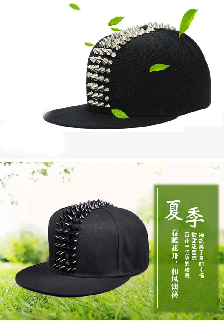 Five Row Rivet Baseball Cap - Hip-Hop Flat Brim Hat for B-Boy Street Dance & Break Dance