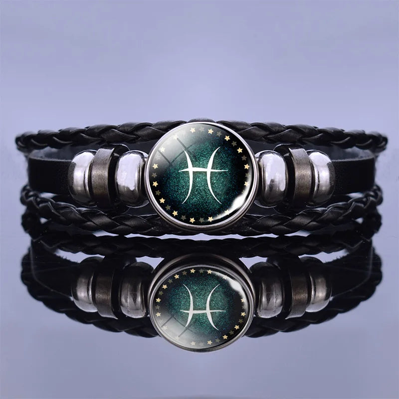 Zodiac Constellation Charm Bracelet - Multilayer Leather Bracelet for Men & Women
