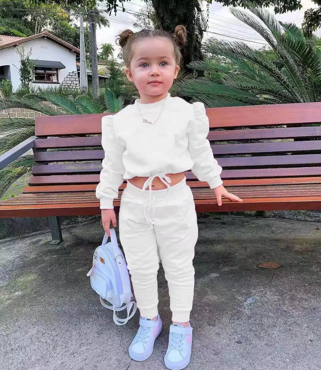 Girls Fall Outfit Set - Crop Top & Sport Pants 2-Piece Athleisure (Ages 1-7)