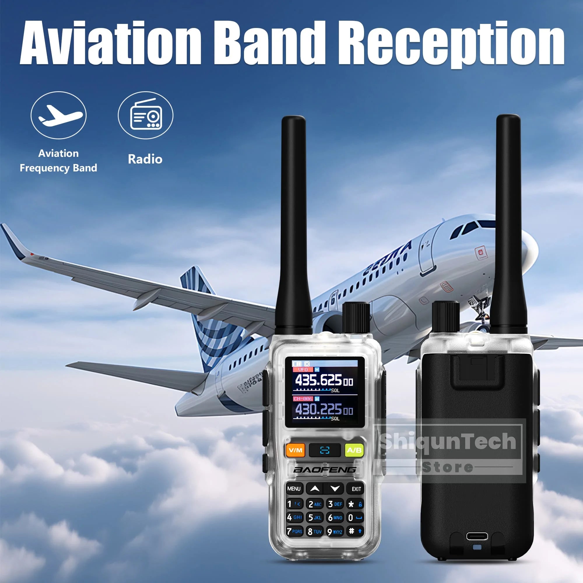 Baofeng UV-5R Mini Walkie Talkie - Air Band UHF/VHF, Bluetooth & Type-C