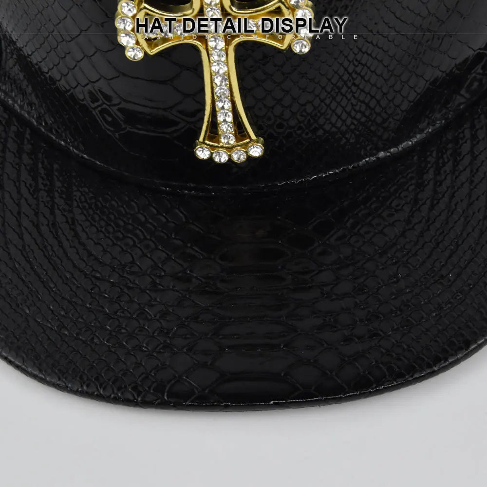 Cross Jesus Metal Label Hip-Hop Cap - Flat Brim Fitted Hat for Break Dance & Street Style