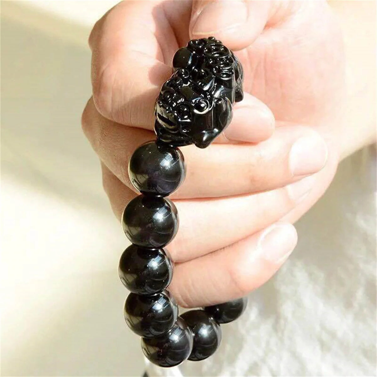 Feng Shui Pixiu Wealth Bracelet - Black Obsidian Crystal Beads for Men & Women