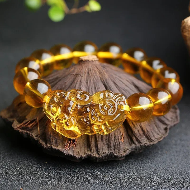 Feng Shui Wealth Bracelet Citrine PIXIU Bracelet Crystal Beads Bracelet Attract Lucky Gift for Man Woman Couple Friend Gifts