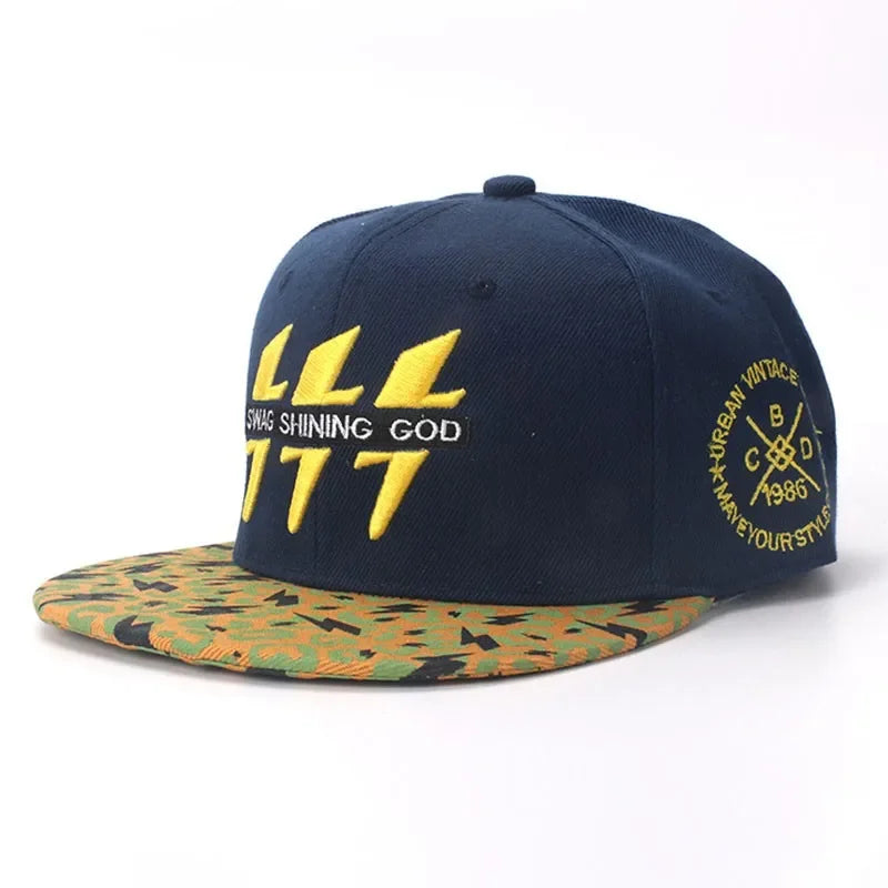 Lightning Embroidered Baseball Cap - Cotton Snapback Hat for Outdoor Sports & Casual Wear