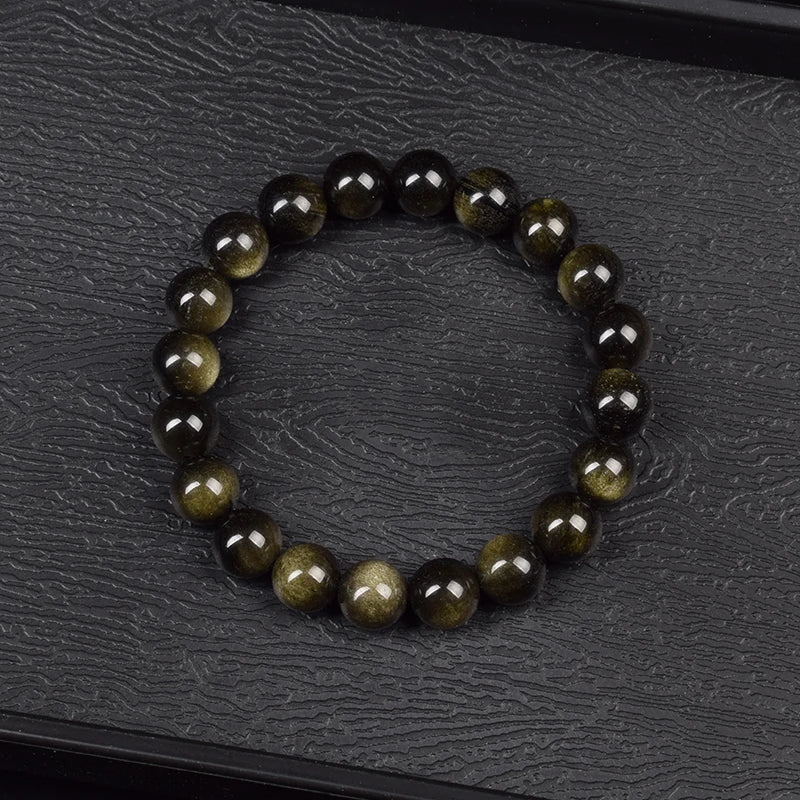 Golden Obsidian Beads Bracelet – Natural Energy Stone Jewelry for Protection & Strength