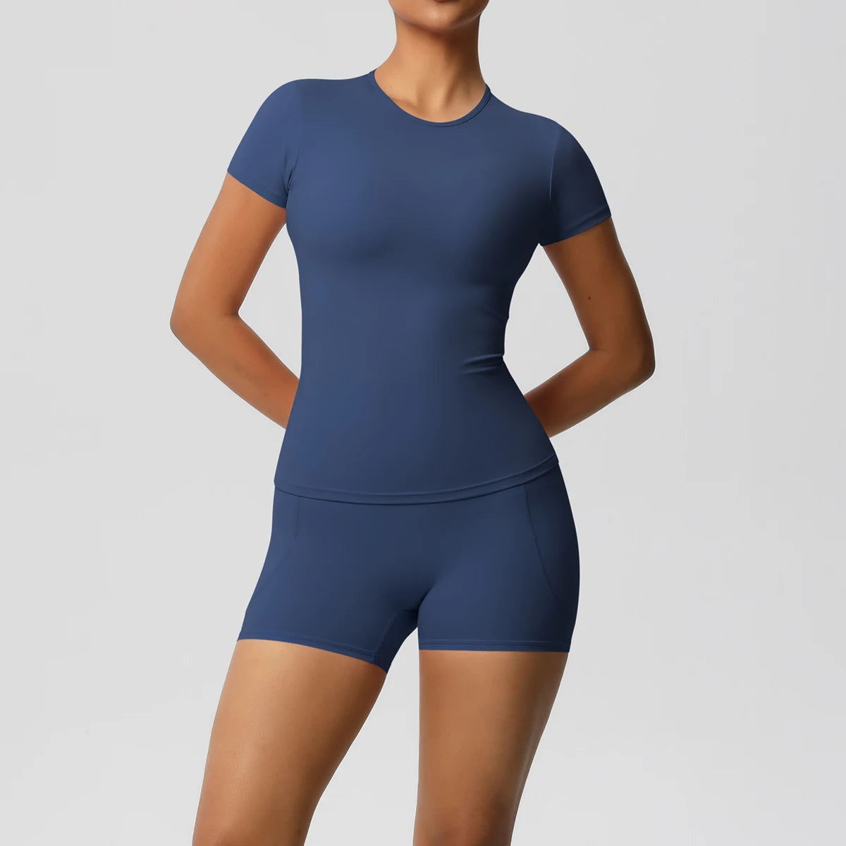 Women's 2-Piece Workout Set - Push-Up Shirt & High Waist Shorts for Yoga & Fitness