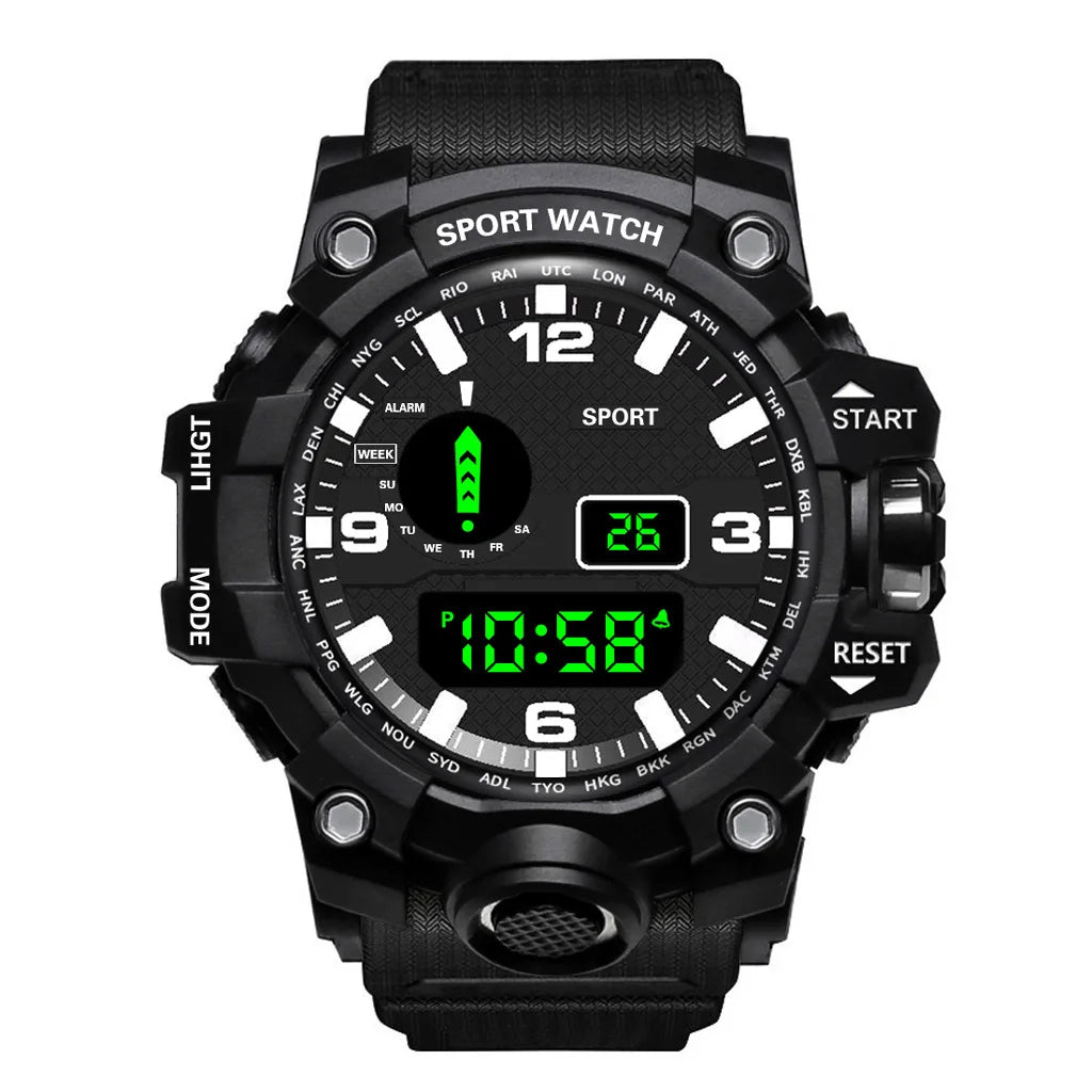 Men's Digital Sports Watch - Large Dial Waterproof Military LED Wristwatch