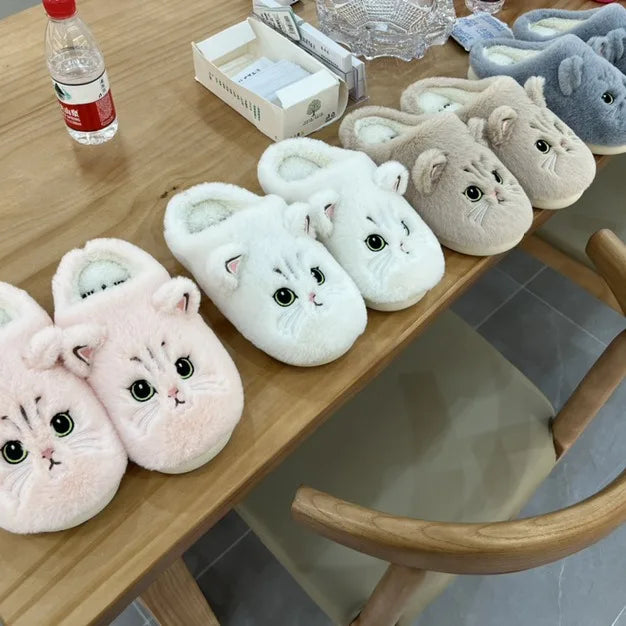 Women's Winter Fur Slippers - Non-Slip Plush Indoor Bedroom Shoes with Flat Heel