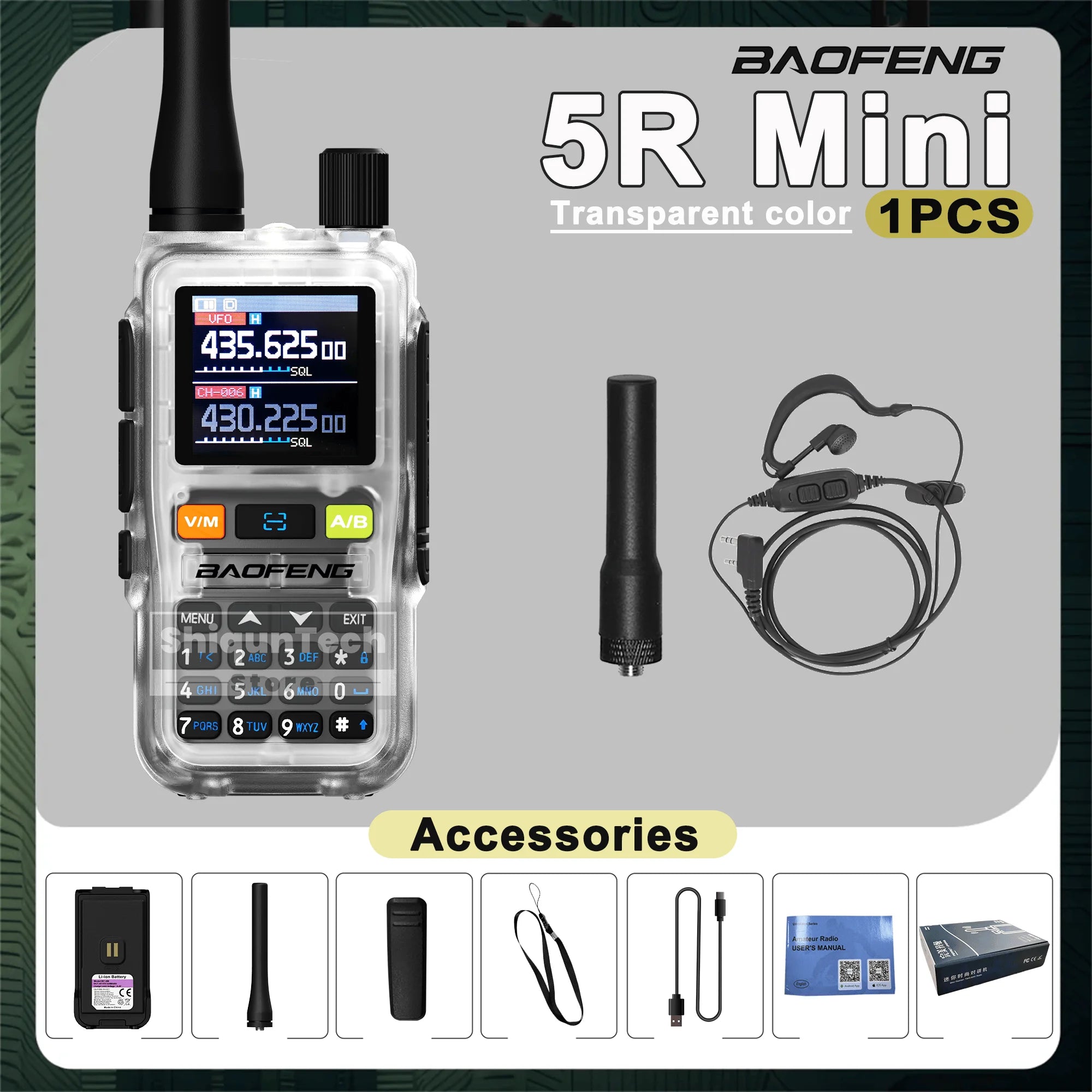 Baofeng UV-5R Mini Walkie Talkie - Air Band UHF/VHF, Bluetooth & Type-C