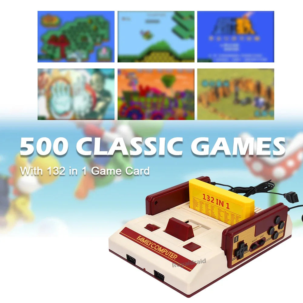8-Bit Retro Game Console - 500 Built-In Games with Cartridge Support