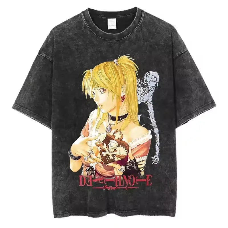 Death Note Anime Washed Y2K T-Shirt – Short Sleeve Round Neck Mens Tee