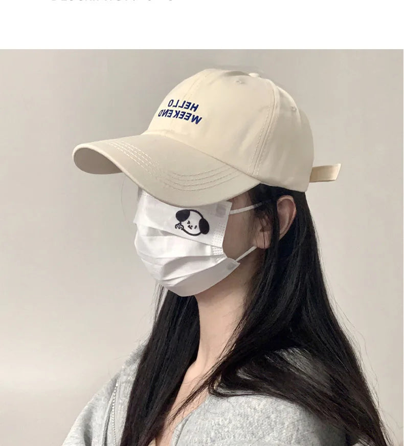 Oversized Baseball Cap for Big Heads - Embroidered Letter Curved Brim Hat for Women