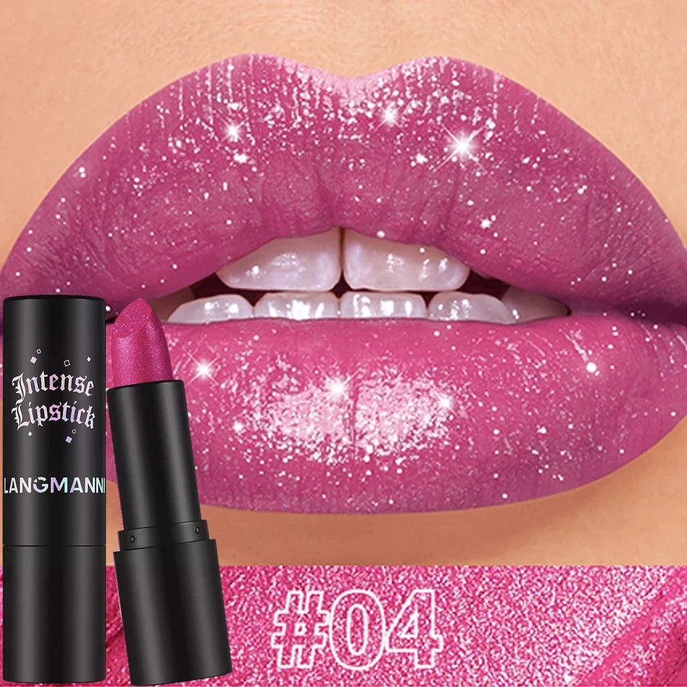 Shimmer Coral Metallic Lipstick - Glitter Diamond Waterproof Lip Gloss