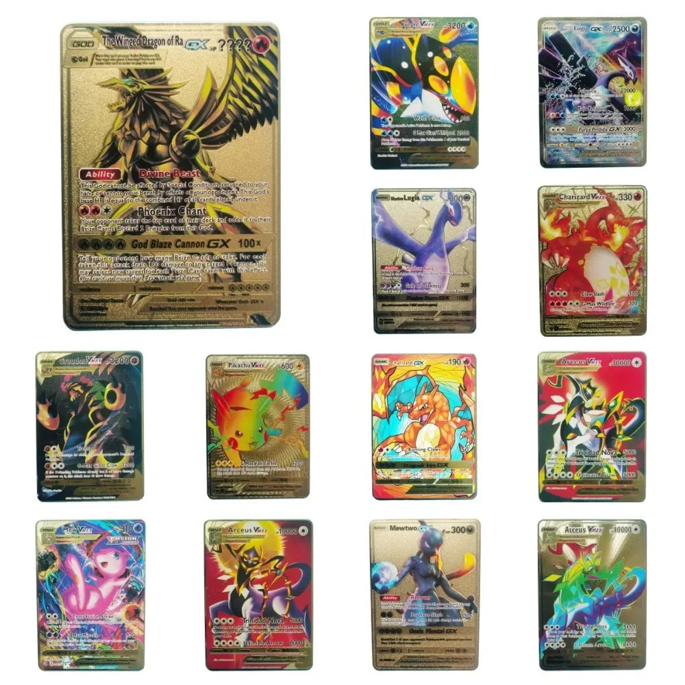 Pokemon Gold Metal Cards – 20 Styles Mewtwo, Pikachu GX & Charizard VMAX Set