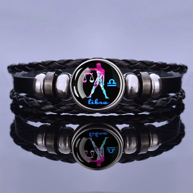 Black Braided Zodiac Bracelet for Men - 12 Constellation Leather Birthday Gift