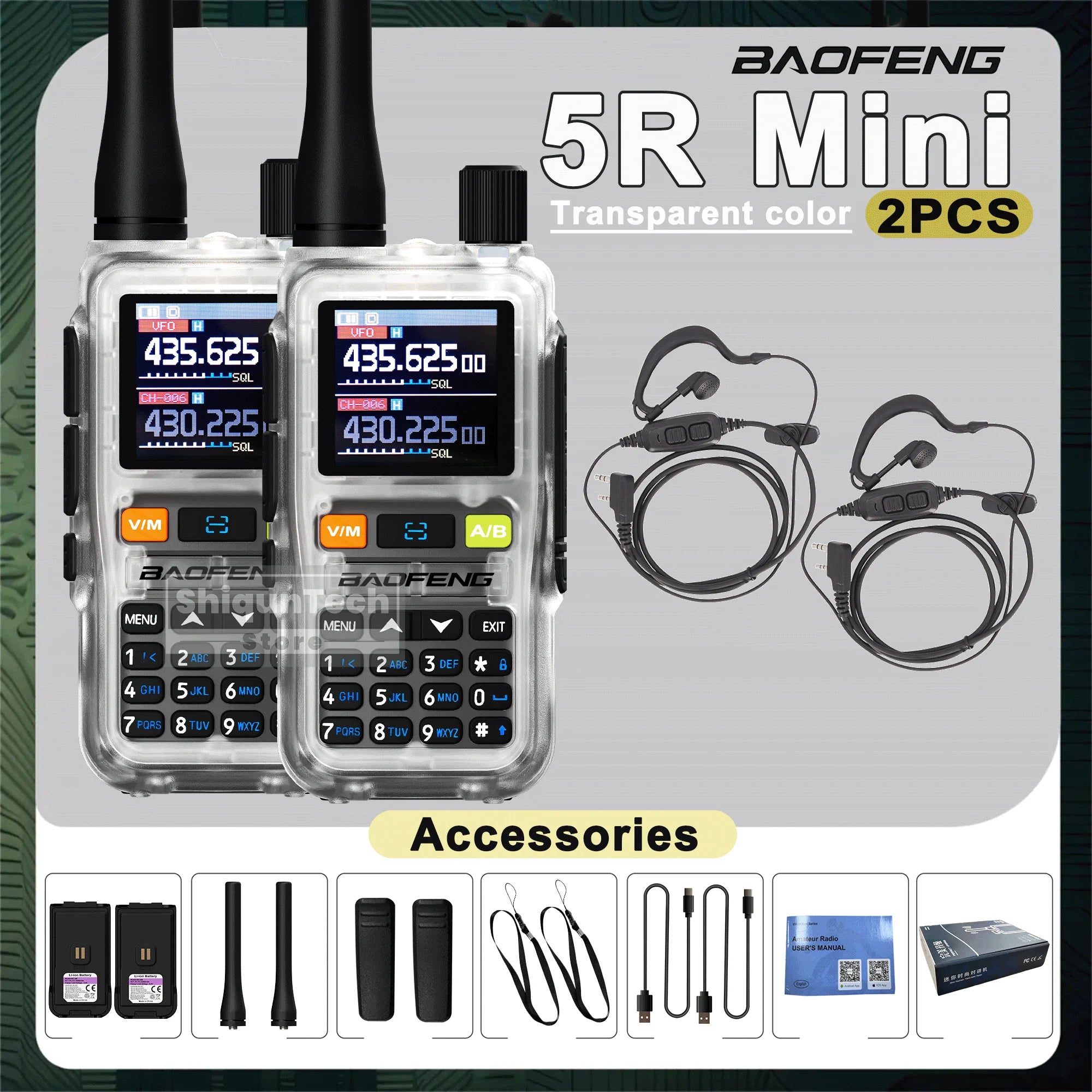 Baofeng UV-5R Mini Walkie Talkie - Air Band UHF/VHF, Bluetooth & Type-C