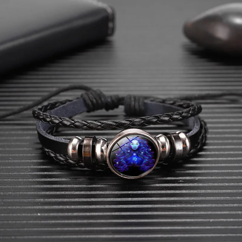 Luminous Zodiac Constellation Bracelet - Glow-in-the-Dark Multilayer Leather Charm