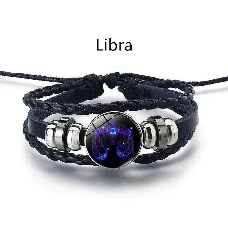 Adjustable Luminous Zodiac Bracelet - Glow-in-the-Dark PU Leather Spirit Bracelet
