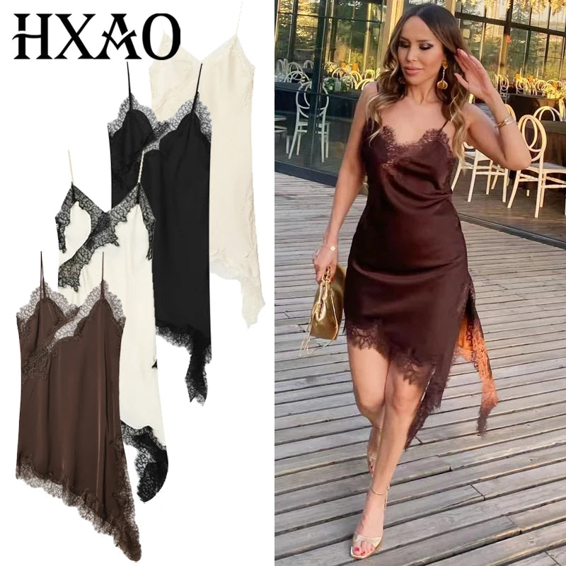 HXAO Lace Asymmetric Mini Dress – Summer 2025 Evening