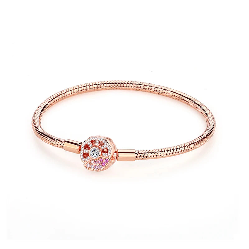925 Sterling Silver Snake Chain Bracelet with Heart Charm Beads