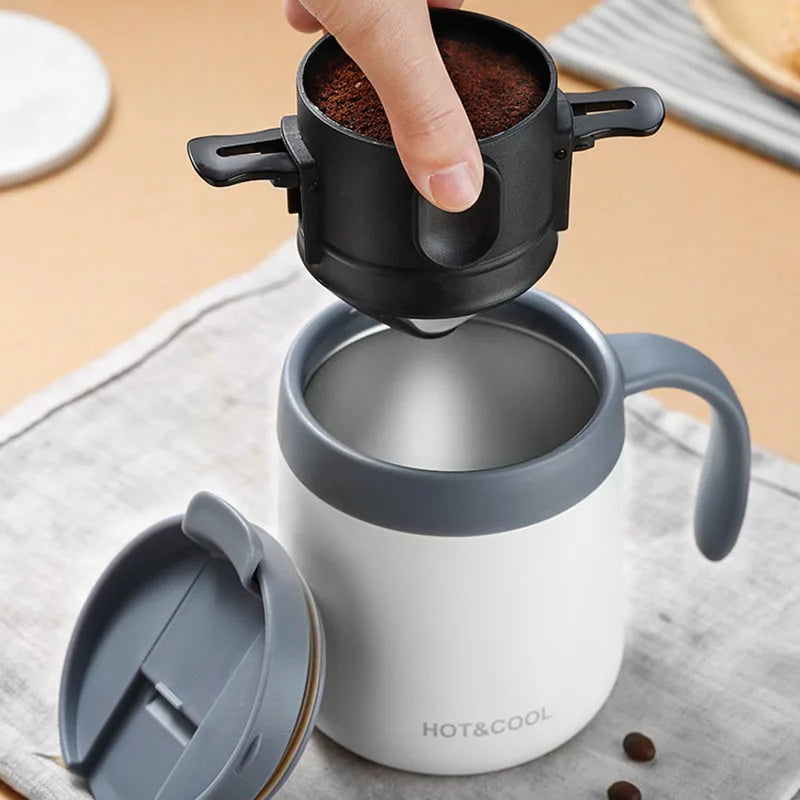 Portable Stainless Steel Coffee Dripper Set - Reusable Pour Over Filter with Mug for Travel & Camping
