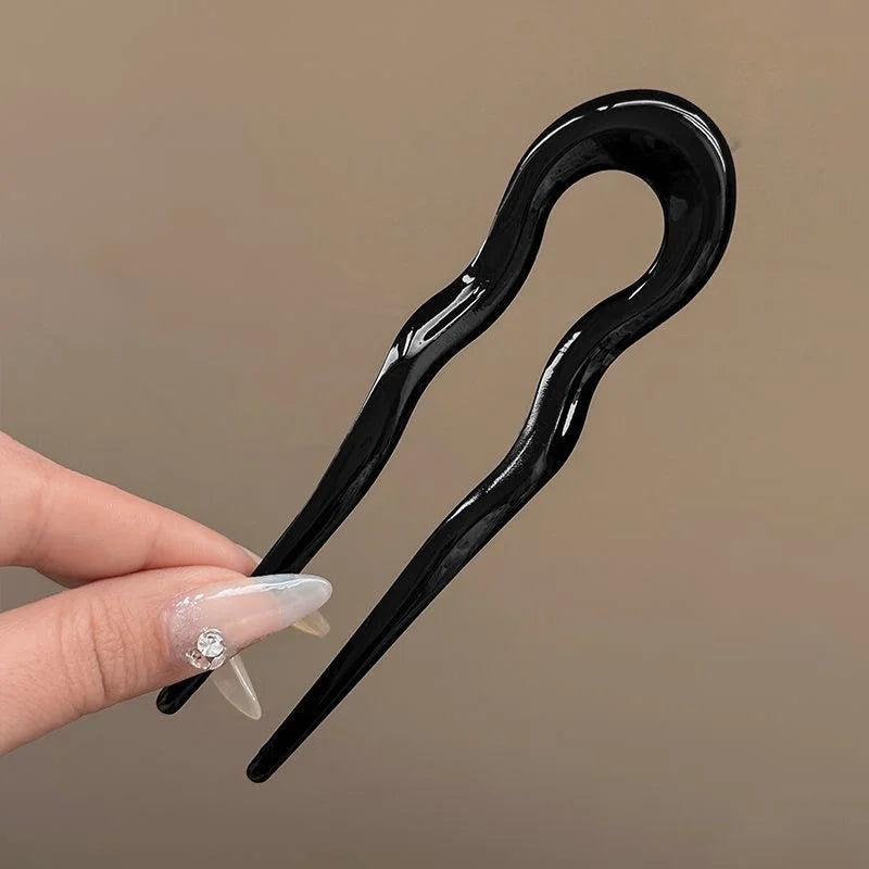 U-Shaped Hair Fork – Tortoiseshell Acrylic Hairpin for Women | All Seasons