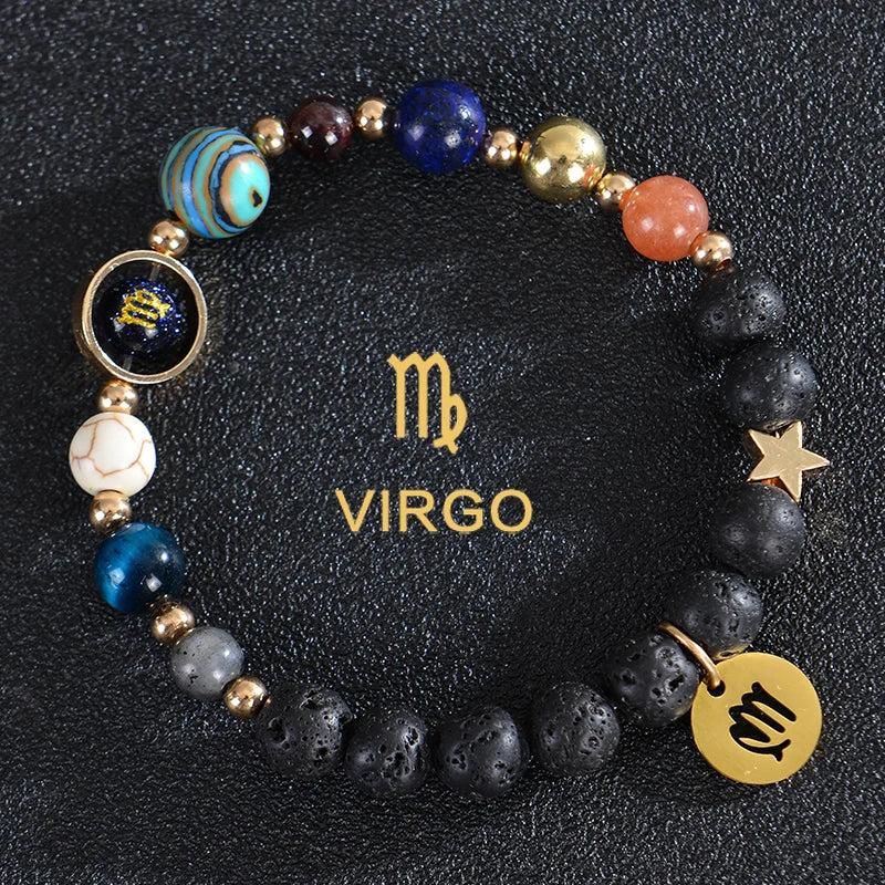 Zodiac Crystal Stone Bracelet for Women - 12 Constellation Charm Birthday Gift