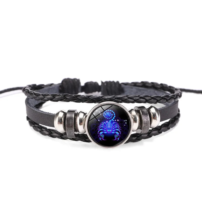 Luminous Zodiac Constellation Bracelet - Glow-in-the-Dark Multilayer Leather Charm