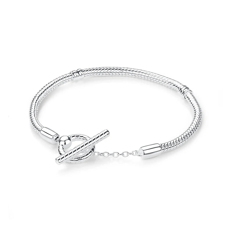 925 Sterling Silver Snake Chain Bracelet with Heart Charm Beads