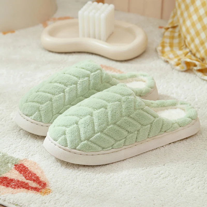 Winter Warm Plush Slippers - Non-Slip Couple's Indoor House Shoes with Thick Sole & Closed Toe