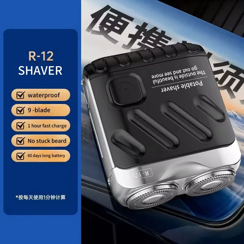 Portable Dual-Head Electric Shaver - Waterproof USB-C Rechargeable Rotary Razor for Men