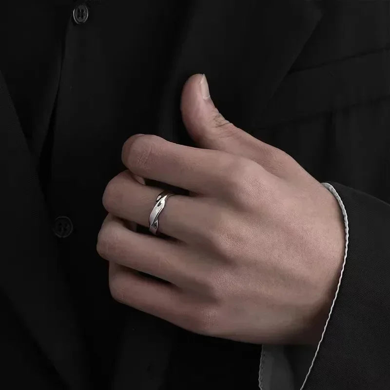 Adjustable Metal Twist Ring - Simple Open Finger Ring for Men & Women Wedding Jewelry