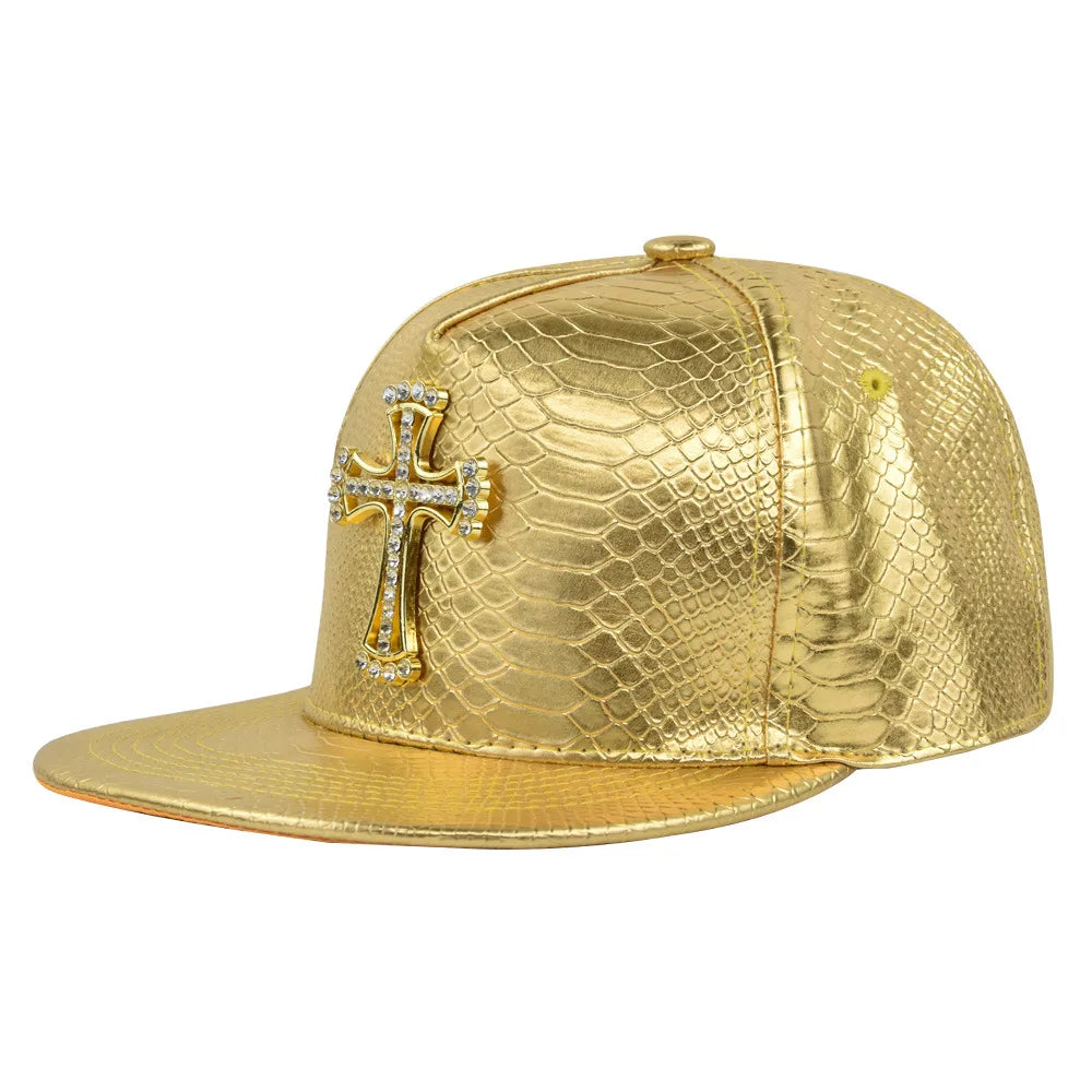 Cross Jesus Metal Label Hip-Hop Cap - Flat Brim Fitted Hat for Break Dance & Street Style
