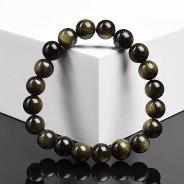Golden Obsidian Beads Bracelet – Natural Energy Stone Jewelry for Protection & Strength