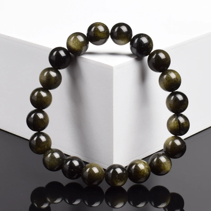 Golden Obsidian Beads Bracelet – Natural Energy Stone Jewelry for Protection & Strength
