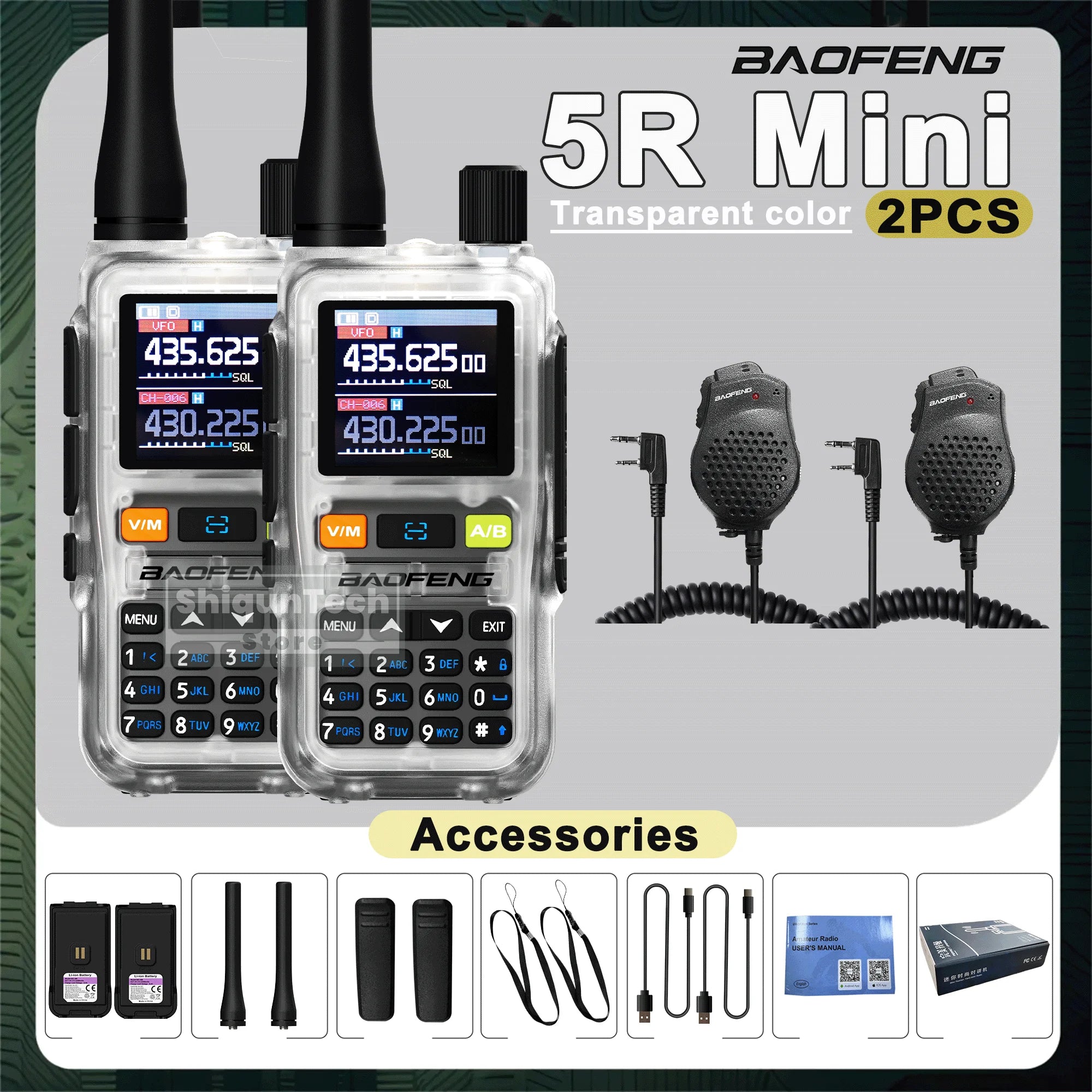 Baofeng UV-5R Mini Walkie Talkie - Air Band UHF/VHF, Bluetooth & Type-C