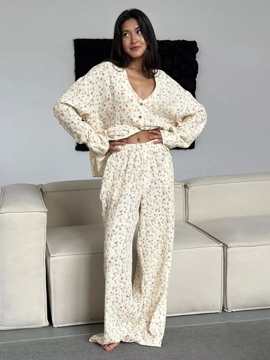 Muzuleva Cotton Cardigan Pajama Set – Women’s Autumn Wear