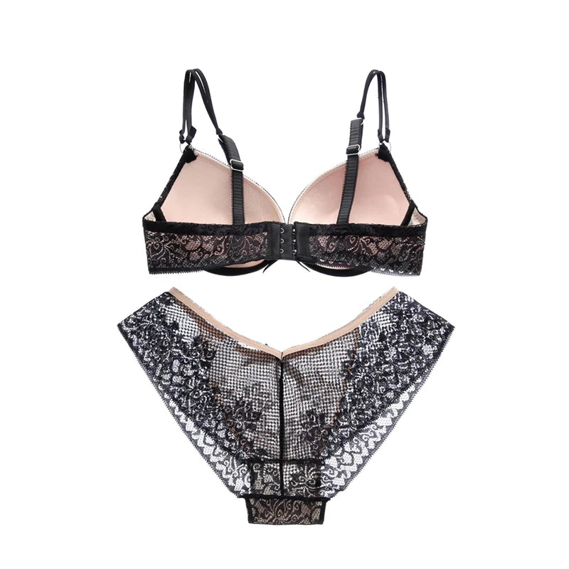 Girls Cheap Bra Set Lace Floral Lingerie Set Push Up Bra Briefs Adjusted Bra And Panty Set Sexy Backless Underwear Set