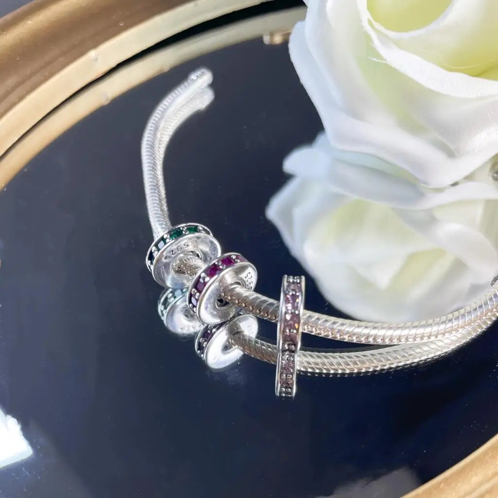 925 Sterling Silver Pink Zircon Valentine's Day Charm Bead for Bracelets