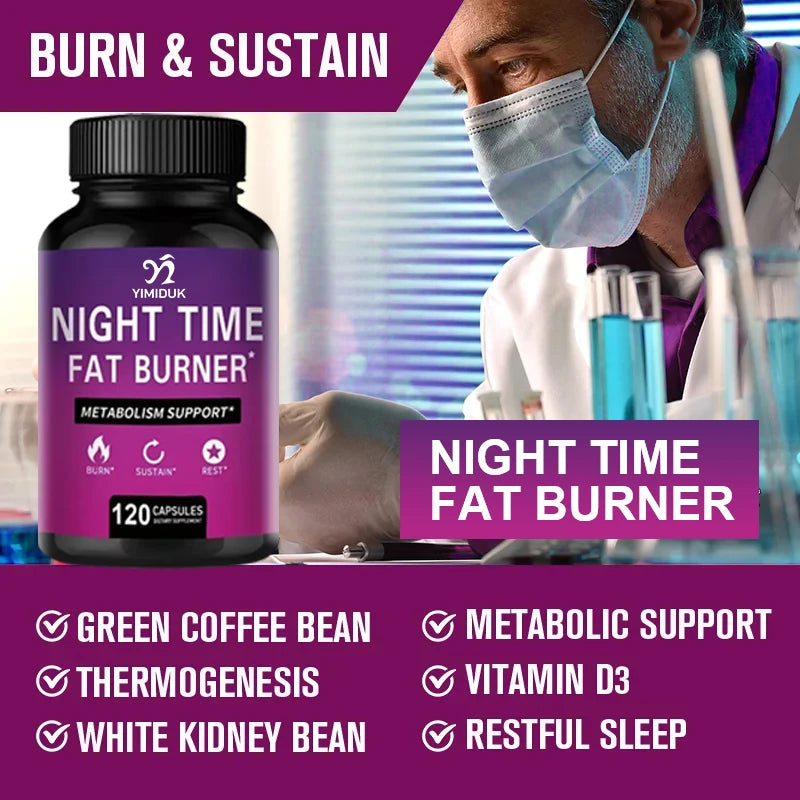 Night Time Fat Burner with Melatonin - Sleep Support & Metabolism Booster